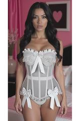 Daisy Corsets Top Drawer Steel Boned White Mesh Underwire Bustier Corset