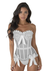 Daisy Corsets Top Drawer Steel Boned White Mesh Underwire Bustier Corset