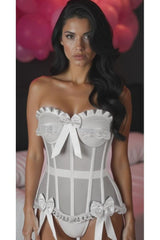 Daisy Corsets Top Drawer Steel Boned White Mesh Underwire Bustier Corset