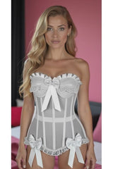 Daisy Corsets Top Drawer Steel Boned White Mesh Underwire Bustier Corset