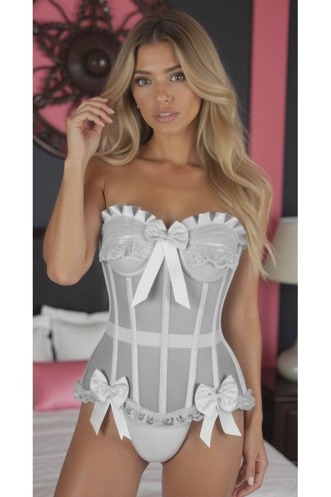 Daisy Corsets Top Drawer Steel Boned White Mesh Underwire Bustier Corset