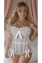 Daisy Corsets Top Drawer Steel Boned White Mesh Underwire Bustier Corset