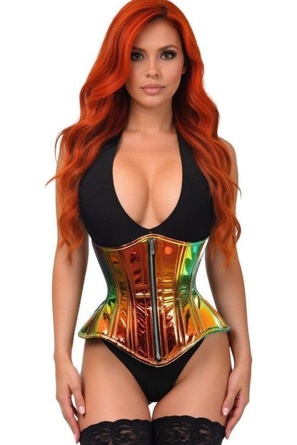 Top Drawer Sunset Holo Double Steel Boned Underbust Waist Cincher Corset - Daisy Corsets
