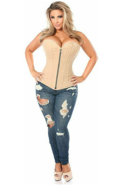 Top Drawer Tan Cotton Steel Boned Corset w/Zipper - Daisy Corsets