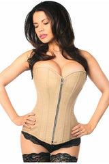 Top Drawer Tan Cotton Steel Boned Corset w/Zipper - Daisy Corsets