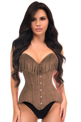 Top Drawer Suede Steel Boned Overbust Corset w/Fringe