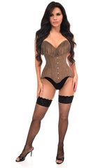 Top Drawer Suede Steel Boned Overbust Corset w/Fringe
