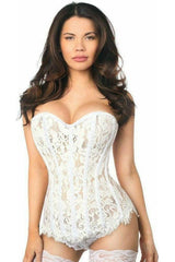 Top Drawer White Lace Steel Boned Corset w/Rhinestones - Daisy Corsets