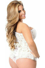 Top Drawer White Lace Steel Boned Corset w/Rhinestones - Daisy Corsets