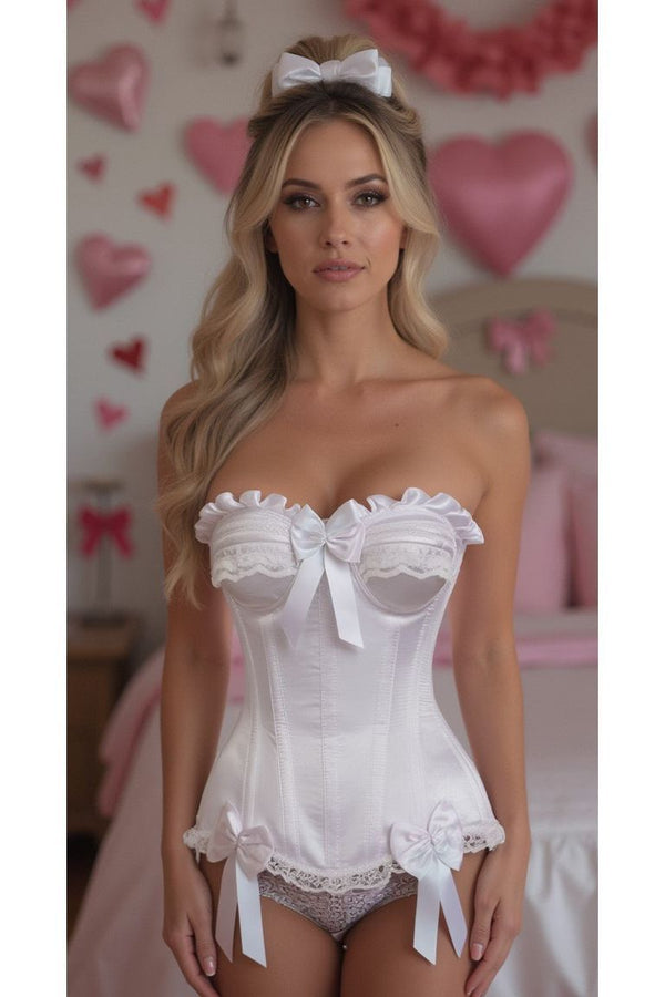 Daisy Corsets Top Drawer White Satin Steel Boned Burlesque Corset