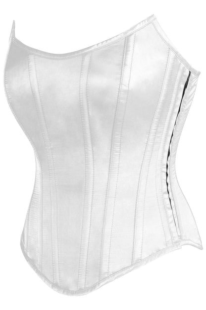 Top Drawer White Satin Steel Boned Overbust Corset w/Side Zipper - Daisy Corsets