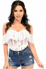 Daisy Corsets Top Drawer White Sheer Lace Steel Boned Corset