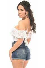 Daisy Corsets Top Drawer White Sheer Lace Steel Boned Corset