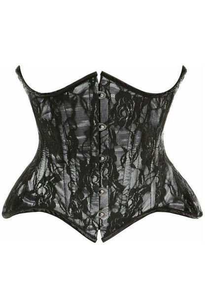 Top Drawer White w/Black Lace Double Steel Boned Curvy Cut Waist Cincher Corset - Daisy Corsets