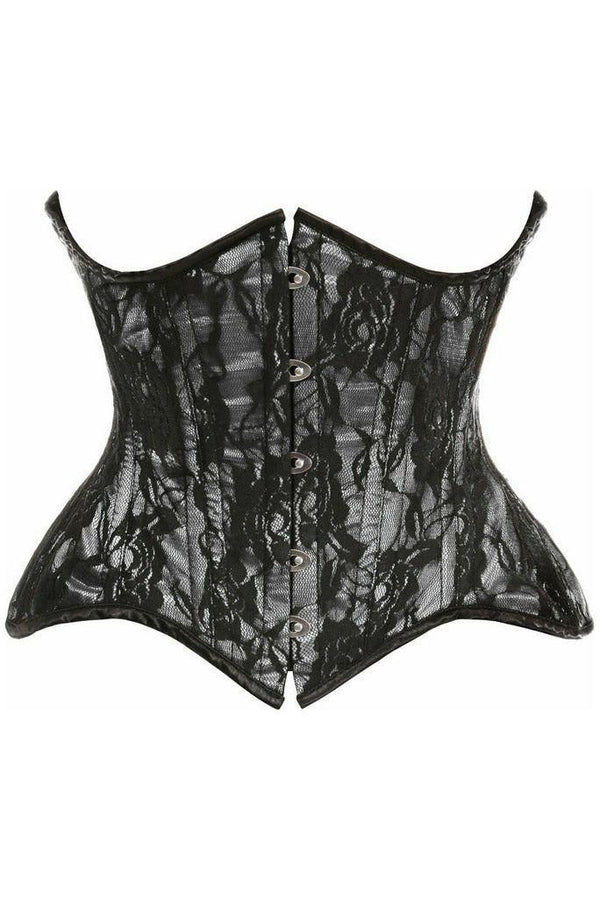 Daisy Corsets Top Drawer White w/Black Lace Double Steel Boned Curvy Cut Waist Cincher Corset