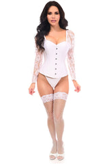 Top Drawer White w/White Lace Steel Boned Long Sleeve Corset - Daisy Corsets