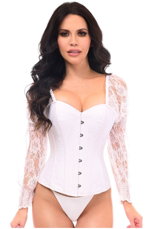 Daisy Corsets LIMITED EDITION Top Drawer White w/White Lace Steel Boned Long Sleeve Corset