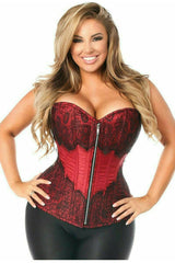 Daisy Corsets Top Drawer Wine Brocade Steel Boned Corset w/Black Eyelash Lace
