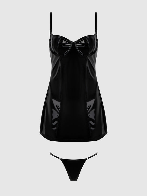 House of Desire Trinity Patent Chemise & G-String Set