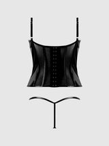House of Desire Queen Bustier & G-String Set Patent Lace Up Trinity Black