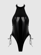 Trinity Patent Lace Up Halter Teddy