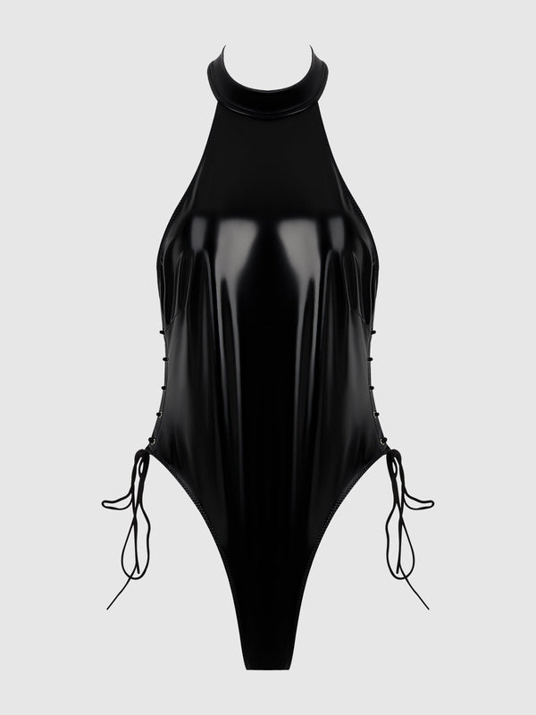 House of Desire Trinity Patent Lace Up Halter Teddy