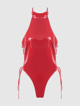 Trinity Patent Lace Up Halter Teddy