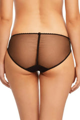 Black Tryst Leavers Lace Sheer Bikini Panty with ruched center seam and sheer back tulle.
