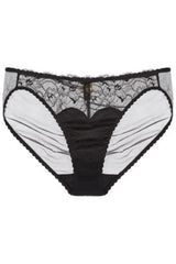 Black Tryst Leavers Lace Sheer Bikini Panty with ruched center seam and sheer back tulle.