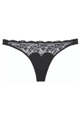 Black Tryst Leavers Lace Sheer G-String Panty with luxurious floral lace and minimal coverage.