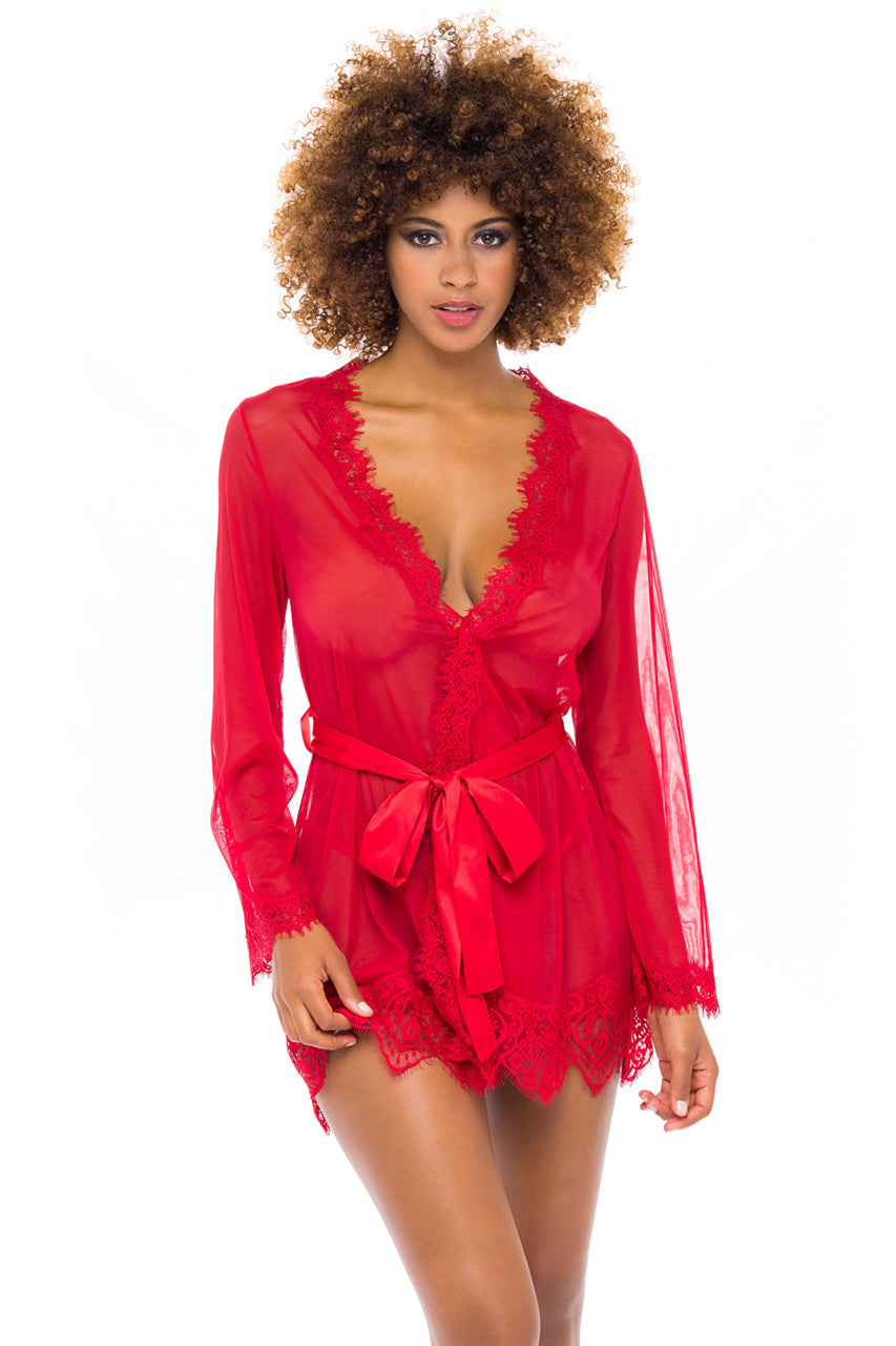 Eyelash Lace Sheer Mesh Provence Short Robe