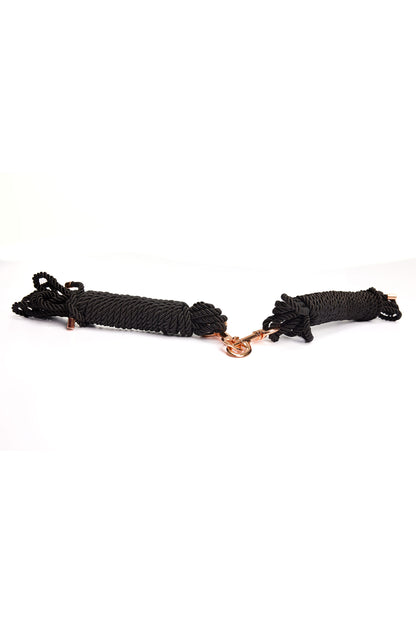 Coquette Pleasure Black Silky Smooth Rope Set Rose Gold Metal