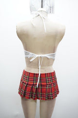 Escante School Girl Bra Top & Plaid Skirt Set