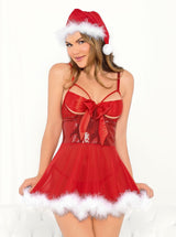 Escante Holiday Santa Sequin Marabou Babydoll w/Hat Red/White