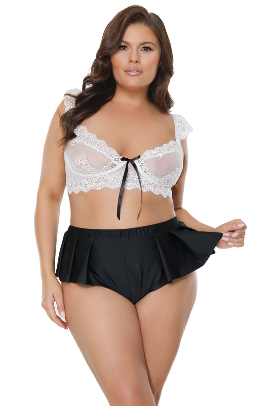 Coquette Diva Lingerie Sleep Crop Top and Shorts Set Black/White