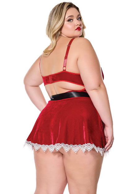 Coquette Holiday Diva Christmas Red Velvet Babydoll Dress