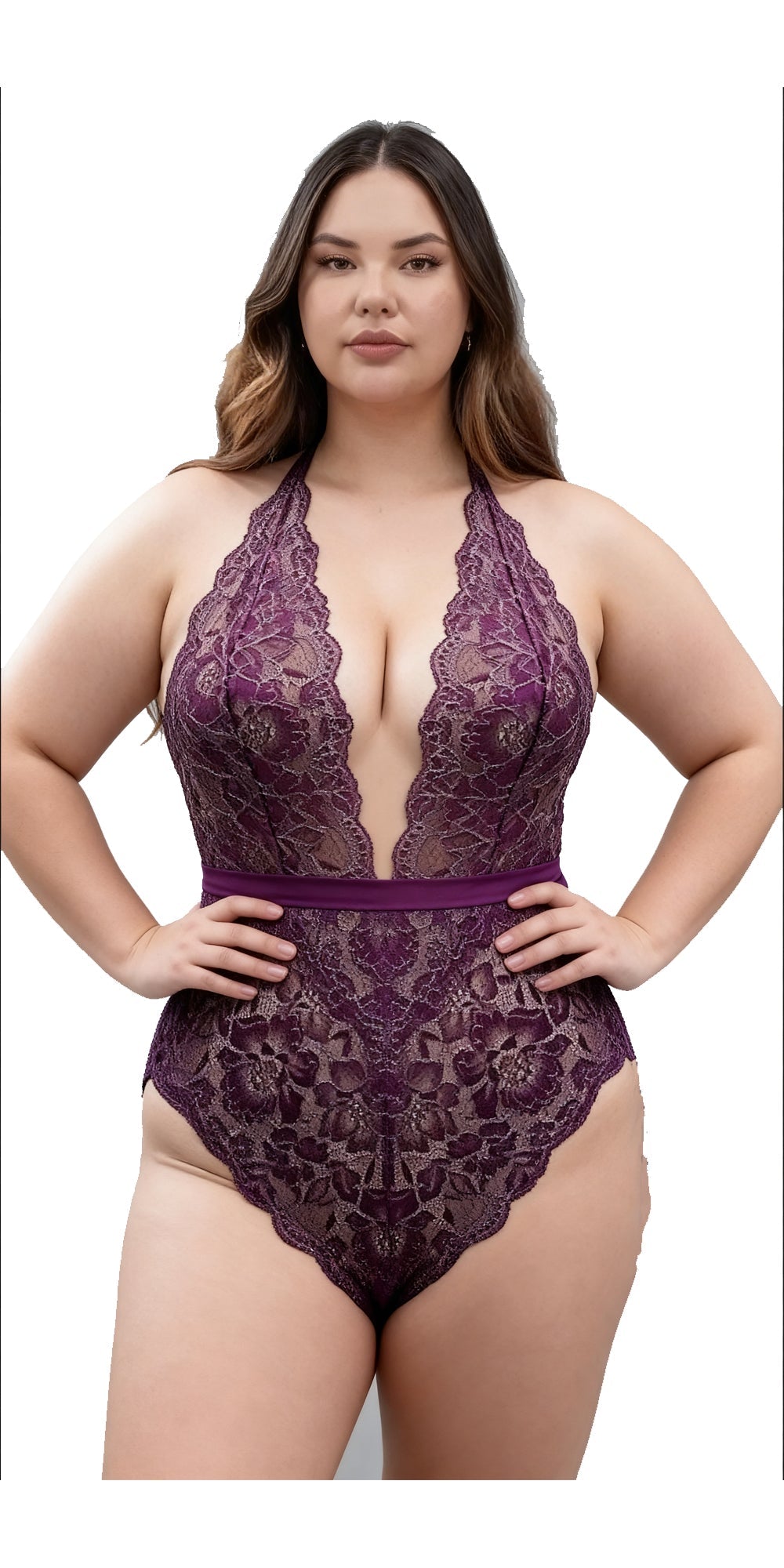 Escante Queen Lurex Lace Halter Teddy