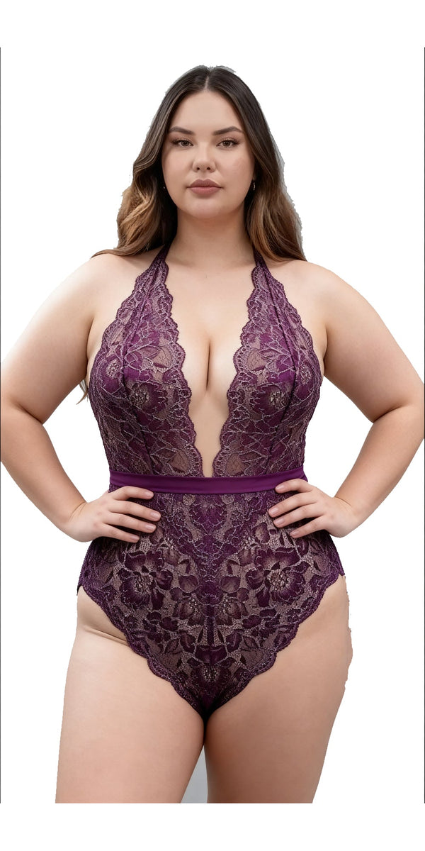 Escante Queen Lurex Lace Halter Teddy