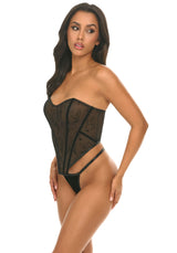 Oh la la Cheri Paris Velvet Burnout Bustier Set with Boning Inserts Black