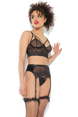 Coquette Darque Sexy Dark Sheer Caged Embroidery Bra Set Black