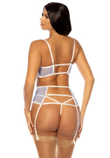 Oh la la Cheri Morgan Lace Edge Peek-a-boo Bra Set Bright White/Brunnera Blue
