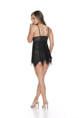 Escante Handkerchief Cut Adjustable Strap Babydoll Set Black