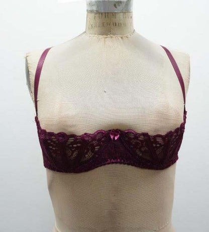 Escante Queen Plus Lace Bra w/Underwire Boning Open Cups Burgundy