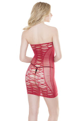 Coquette Tube Dress Fishnet With Laser Cutout Details Merlot