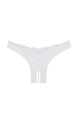 Oh la la Cheri Paradise Crotchless Thong with Pearls and Venise Detail White