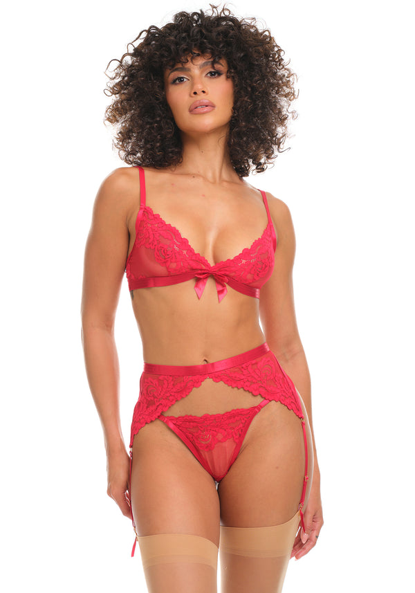 Oh la la Cheri Luella Soft Cup Bralette Set with Bow Detail Red