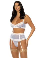Oh la la Cheri Morgan Lace Edge Peek-a-boo Bra Set Bright White/Brunnera Blue