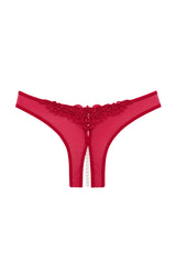 Oh la la Cheri Queen Paradise Crotchless Thong with Pearls and Venise Detail Red