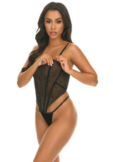 Oh la la Cheri Paris Velvet Burnout Bustier Set with Boning Inserts Black