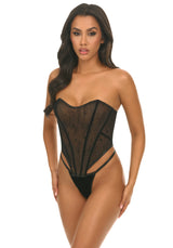 Oh la la Cheri Paris Velvet Burnout Bustier Set with Boning Inserts Black